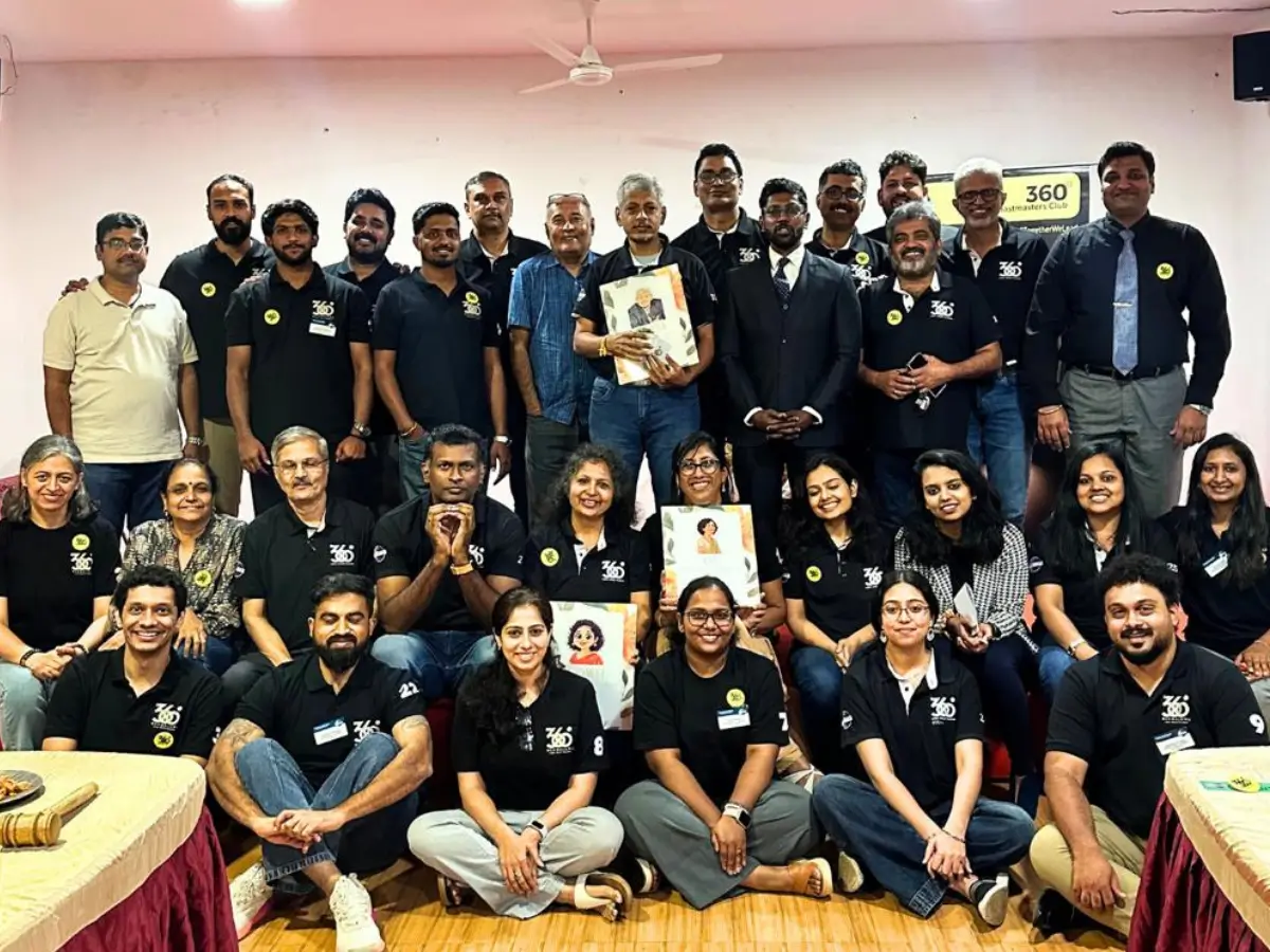 Toastmasters members during an award and recognition session group photo